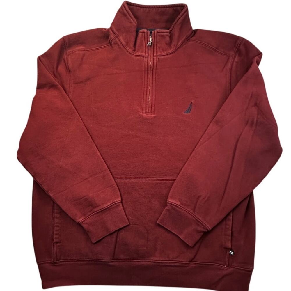 Nautica Quarter Zip Pullover Sweatshirt Maroon Classic